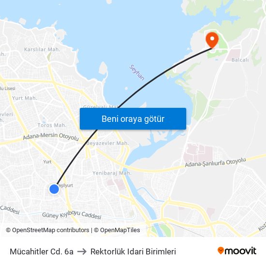 Mücahitler Cd. 6a to Rektorlük Idari Birimleri map