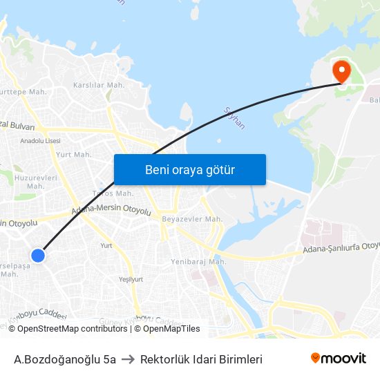 A.Bozdoğanoğlu 5a to Rektorlük Idari Birimleri map