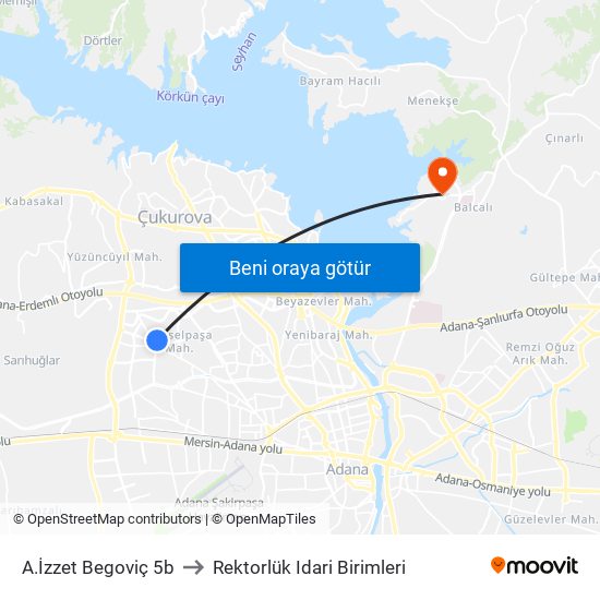 A.İzzet Begoviç 5b to Rektorlük Idari Birimleri map
