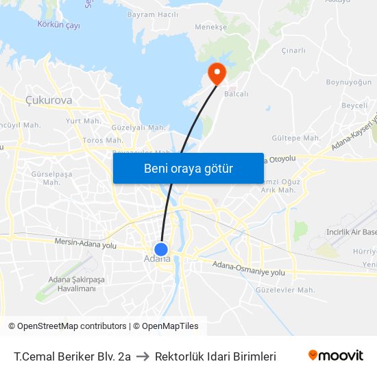 T.Cemal Beriker Blv. 2a to Rektorlük Idari Birimleri map
