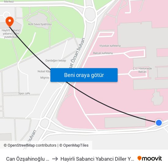 Can Özşahinoğlu Blv. 1b to Hayirli Sabanci Yabanci Diller Yusekokulu map