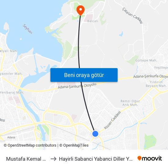 Mustafa Kemal Paşa 1 to Hayirli Sabanci Yabanci Diller Yusekokulu map