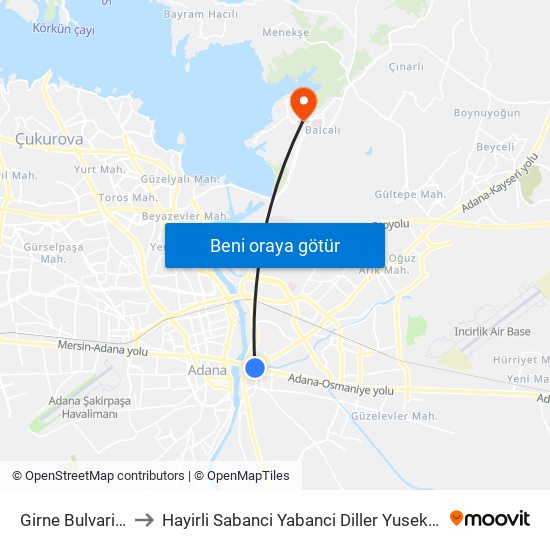 Girne Bulvari 1a to Hayirli Sabanci Yabanci Diller Yusekokulu map