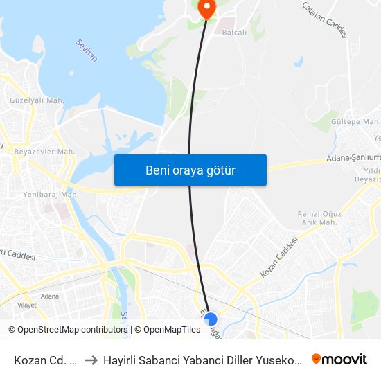 Kozan Cd. 5a to Hayirli Sabanci Yabanci Diller Yusekokulu map