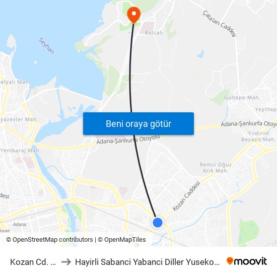 Kozan Cd. 8a to Hayirli Sabanci Yabanci Diller Yusekokulu map