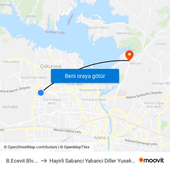B.Ecevit Blv. 4b to Hayirli Sabanci Yabanci Diller Yusekokulu map
