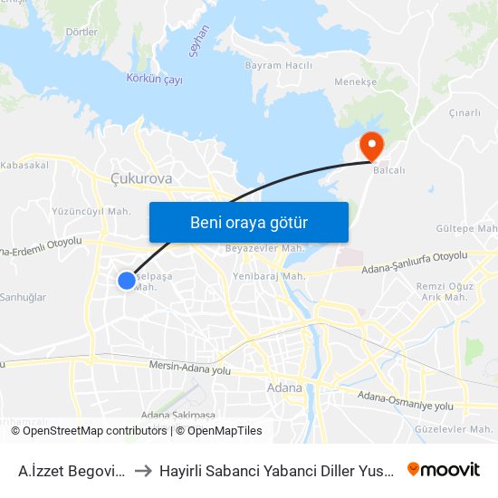 A.İzzet Begoviç 5b to Hayirli Sabanci Yabanci Diller Yusekokulu map