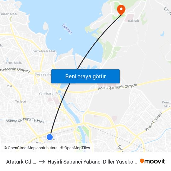 Atatürk Cd 5a to Hayirli Sabanci Yabanci Diller Yusekokulu map