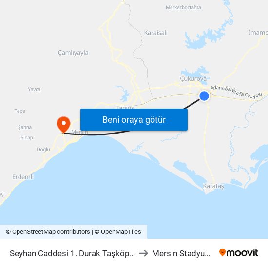 Seyhan Caddesi 1. Durak Taşköprü to Mersin Stadyumu map