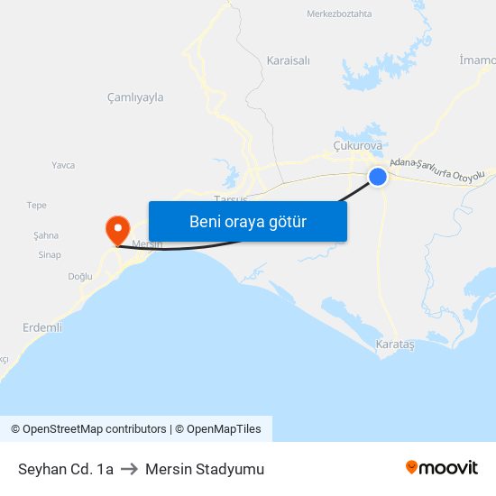 Seyhan Cd. 1a to Mersin Stadyumu map