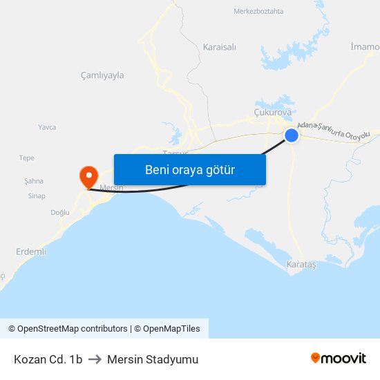 Kozan Cd. 1b to Mersin Stadyumu map