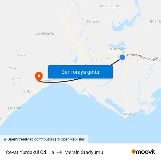 Cevat Yurdakul Cd. 1a to Mersin Stadyumu map