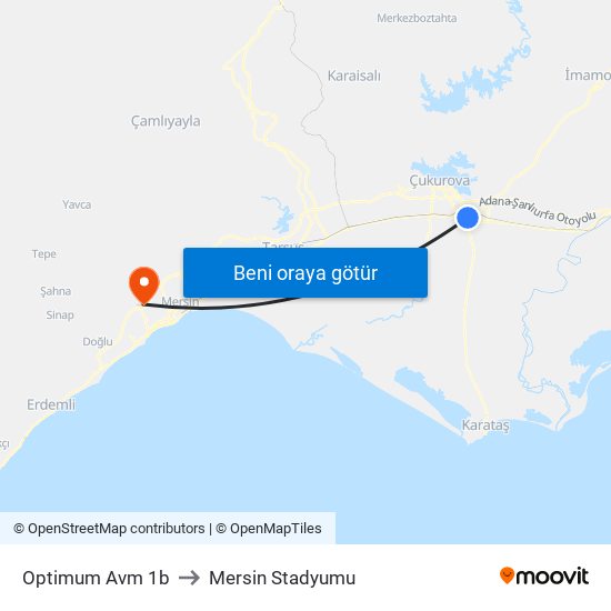 Optimum Avm 1b to Mersin Stadyumu map