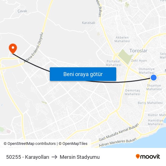50255 - Karayolları to Mersin Stadyumu map
