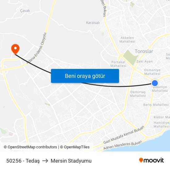 50256 - Tedaş to Mersin Stadyumu map
