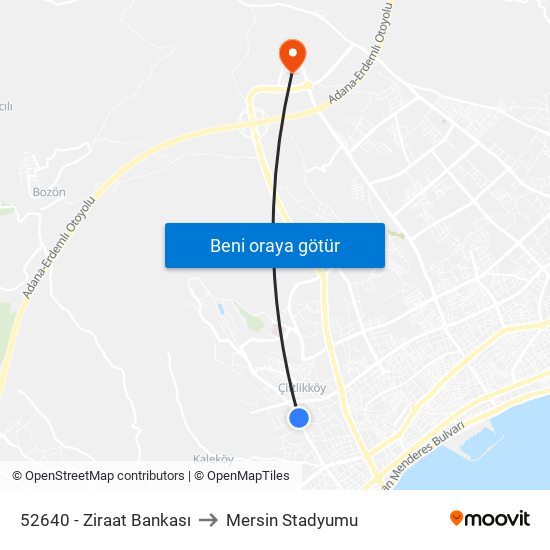 52640 - Ziraat Bankası to Mersin Stadyumu map
