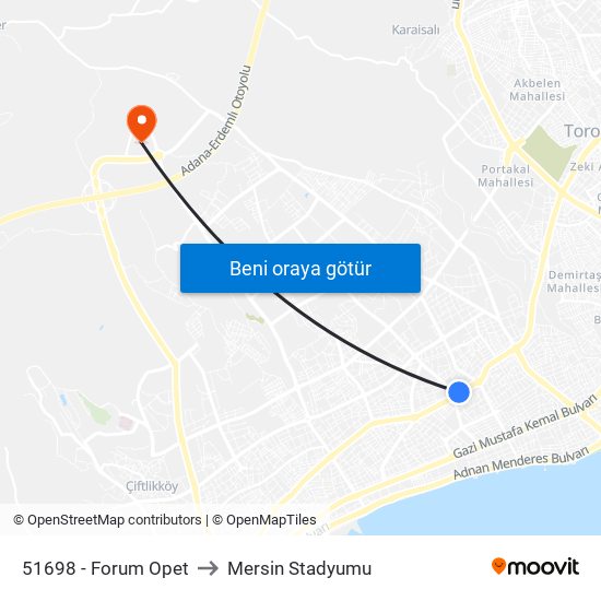 51698 - Forum Opet to Mersin Stadyumu map