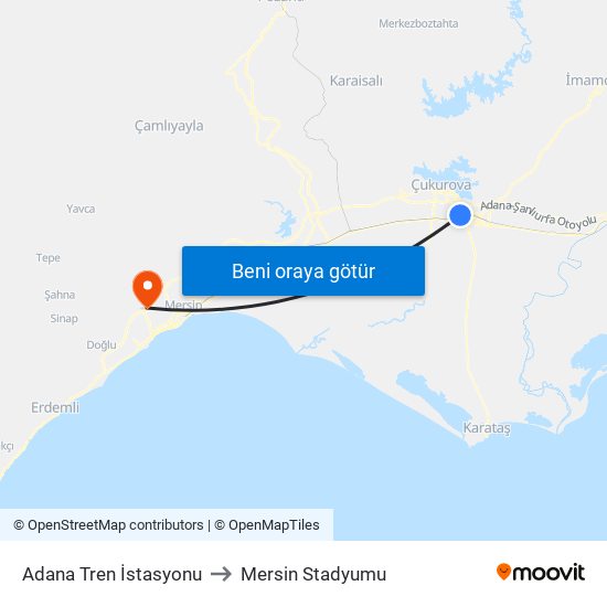 Adana Tren İstasyonu to Mersin Stadyumu map