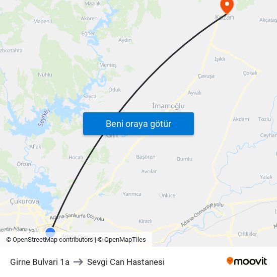 Girne Bulvari 1a to Sevgi Can Hastanesi map