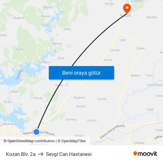 Kozan Blv. 2a to Sevgi Can Hastanesi map