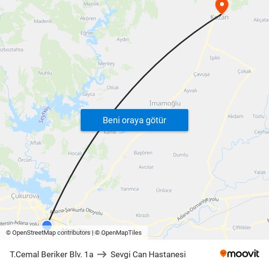 T.Cemal Beriker Blv. 1a to Sevgi Can Hastanesi map