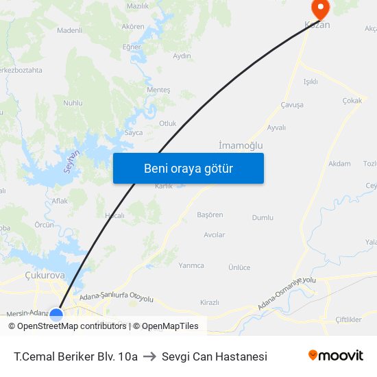 T.Cemal Beriker Blv. 10a to Sevgi Can Hastanesi map