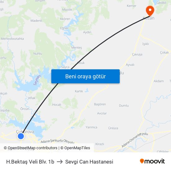 H.Bektaş Veli Blv. 1b to Sevgi Can Hastanesi map