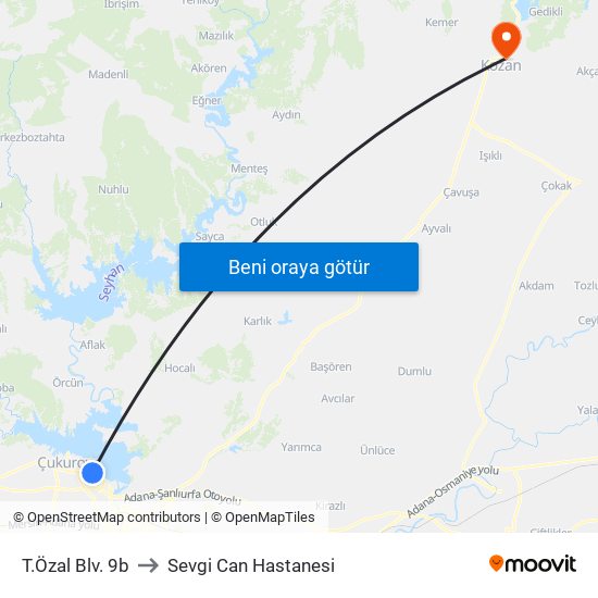 T.Özal Blv. 9b to Sevgi Can Hastanesi map