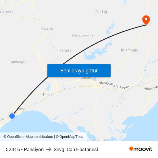 52416 - Pansiyon to Sevgi Can Hastanesi map