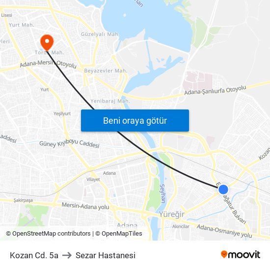 Kozan Cd. 5a to Sezar Hastanesi map