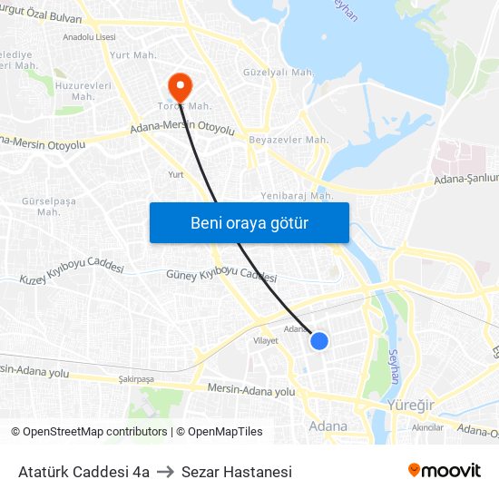 Atatürk Caddesi 4a to Sezar Hastanesi map