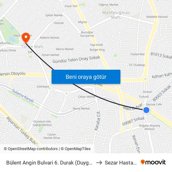 Bülent Angin Bulvari 6. Durak (Duygu Cafe) to Sezar Hastanesi map