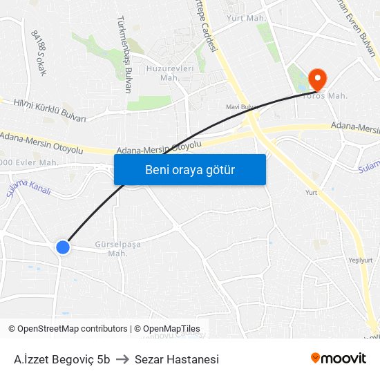 A.İzzet Begoviç 5b to Sezar Hastanesi map