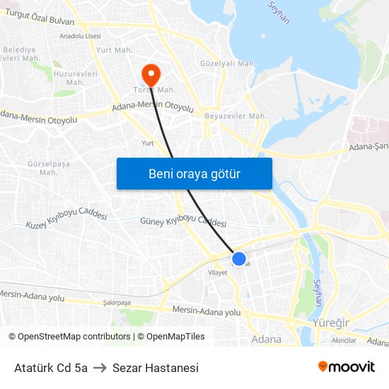 Atatürk Cd 5a to Sezar Hastanesi map