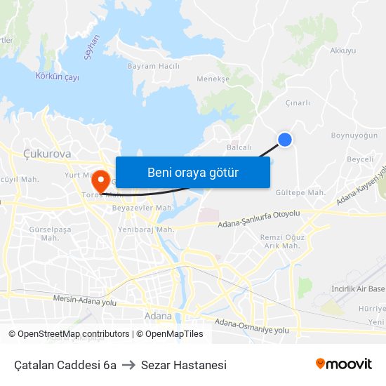 Çatalan Caddesi 6a to Sezar Hastanesi map