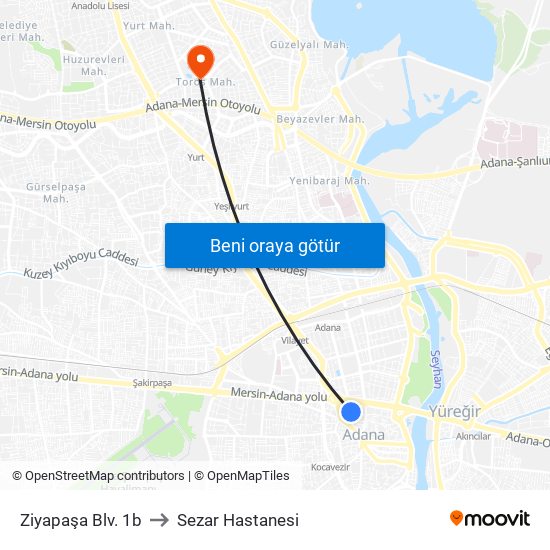 Ziyapaşa Blv. 1b to Sezar Hastanesi map