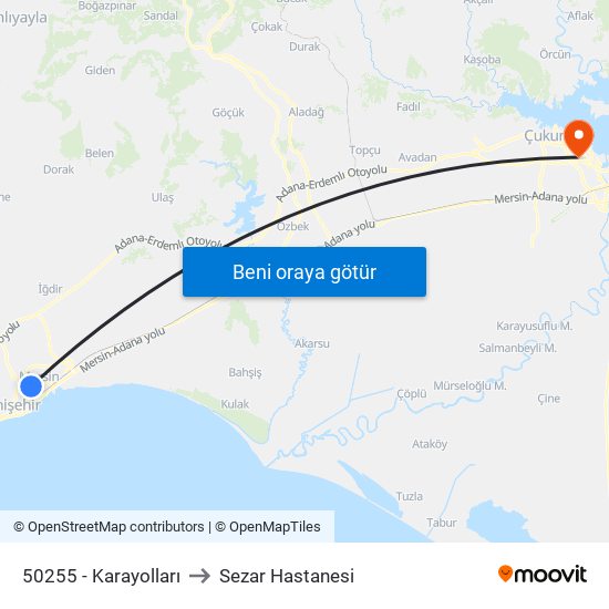 50255 - Karayolları to Sezar Hastanesi map