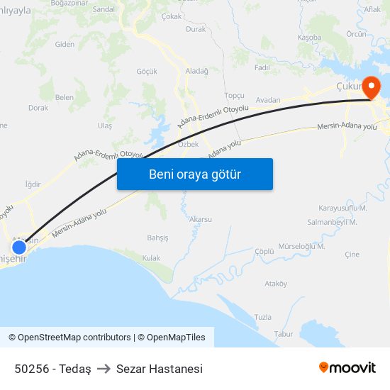 50256 - Tedaş to Sezar Hastanesi map