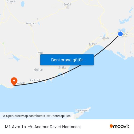 M1 Avm 1a to Anamur Devlet Hastanesi map