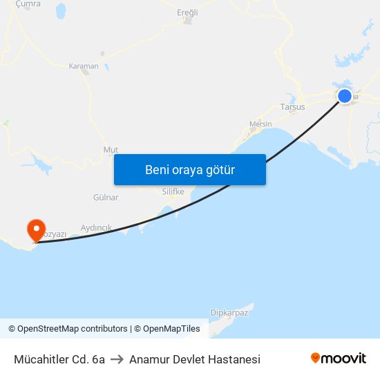 Mücahitler Cd. 6a to Anamur Devlet Hastanesi map