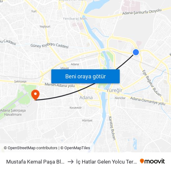 Mustafa Kemal Paşa Blv. 11b to İç Hatlar Gelen Yolcu Terminali map