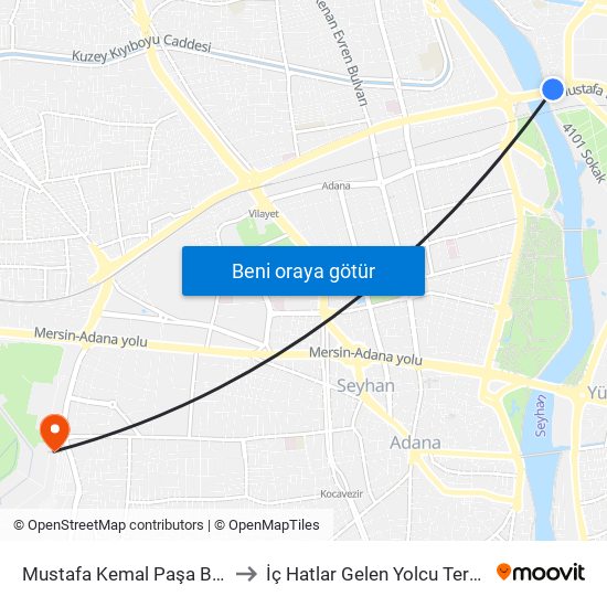 Mustafa Kemal Paşa Blv. 7b to İç Hatlar Gelen Yolcu Terminali map