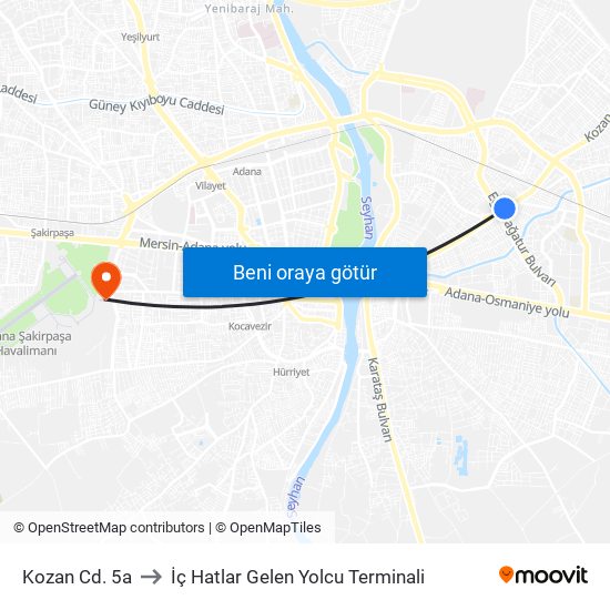 Kozan Cd. 5a to İç Hatlar Gelen Yolcu Terminali map