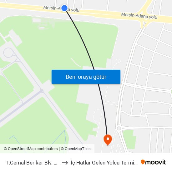 T.Cemal Beriker Blv. 10a to İç Hatlar Gelen Yolcu Terminali map