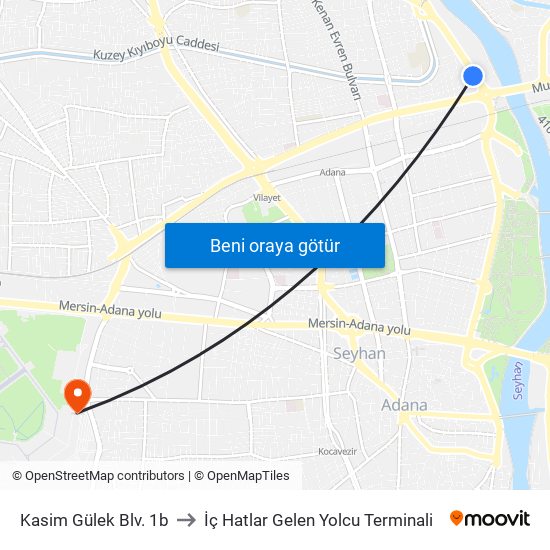 Kasim Gülek Blv. 1b to İç Hatlar Gelen Yolcu Terminali map