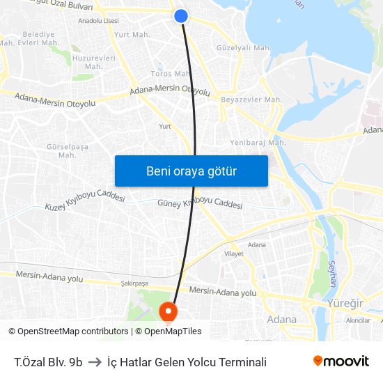 T.Özal Blv. 9b to İç Hatlar Gelen Yolcu Terminali map