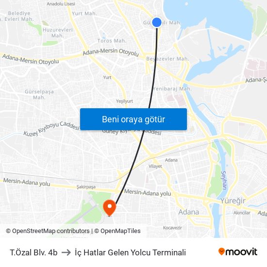 T.Özal Blv. 4b to İç Hatlar Gelen Yolcu Terminali map