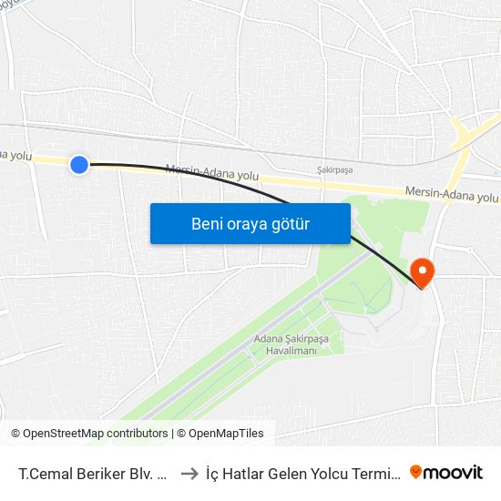 T.Cemal Beriker Blv. 16b to İç Hatlar Gelen Yolcu Terminali map