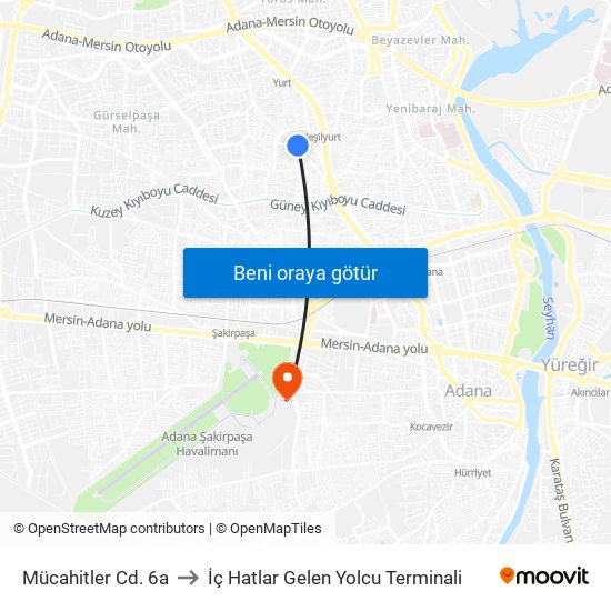 Mücahitler Cd. 6a to İç Hatlar Gelen Yolcu Terminali map