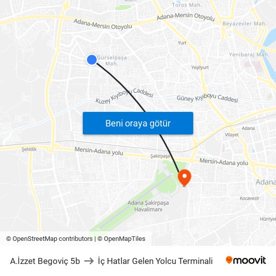 A.İzzet Begoviç 5b to İç Hatlar Gelen Yolcu Terminali map